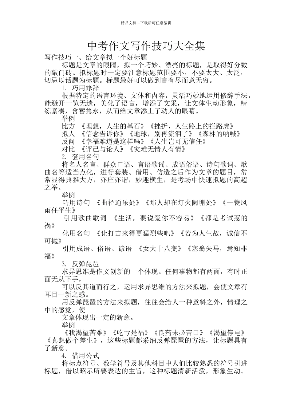 中考作文写作技巧大全集_第1页