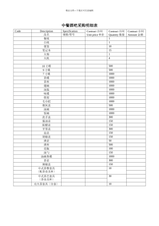中餐酒吧采购明细表