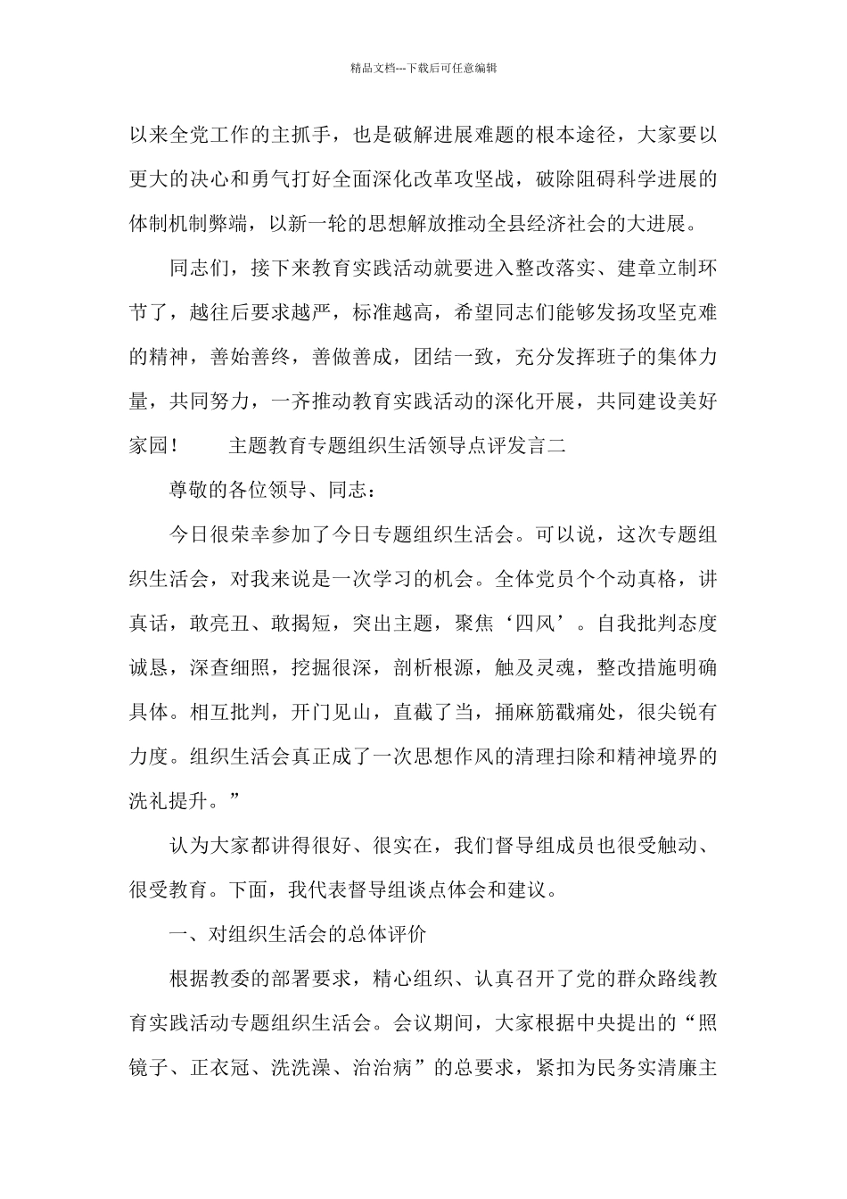 主题教育专题组织生活领导点评发言_第3页