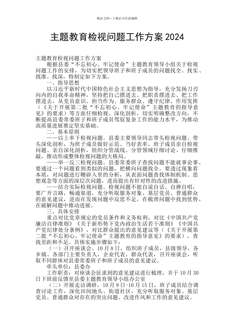 主题教育检视问题工作方案2024_第1页