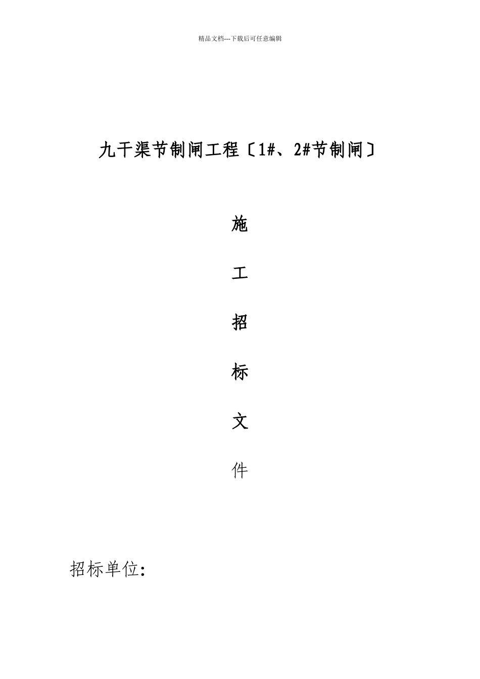 九干渠制闸工程施工招标文件_第1页