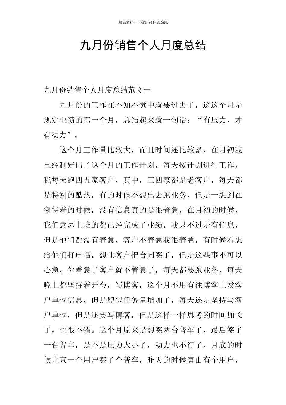 九月份销售个人月度总结_第1页