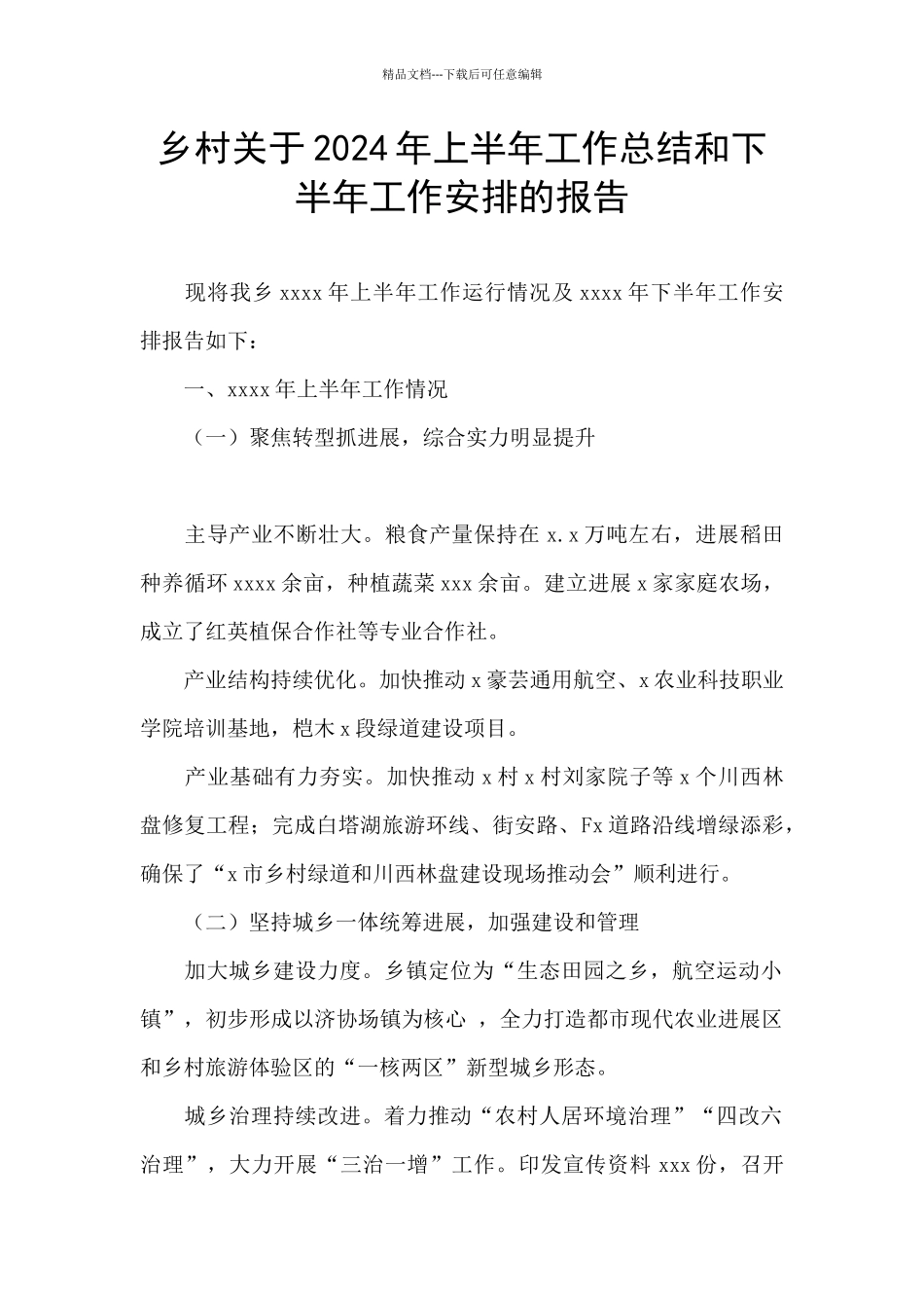 乡村关于2024年上半年工作总结和下半年工作安排的报告_第1页