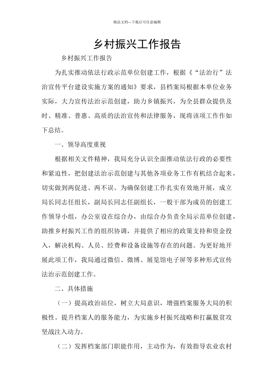 乡村振兴工作报告_第1页