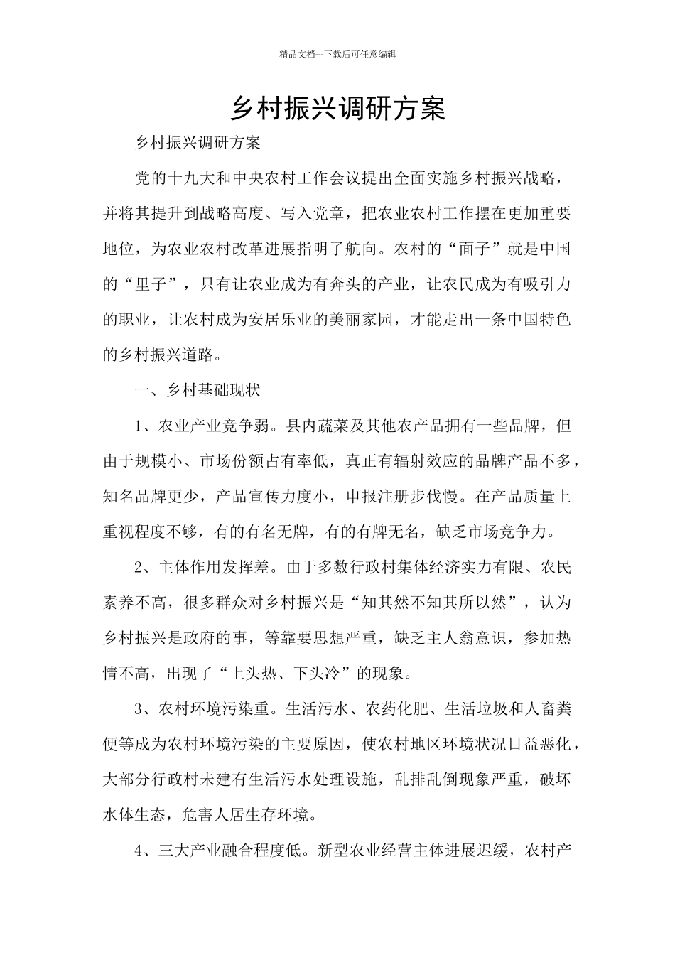 乡村振兴调研方案_第1页