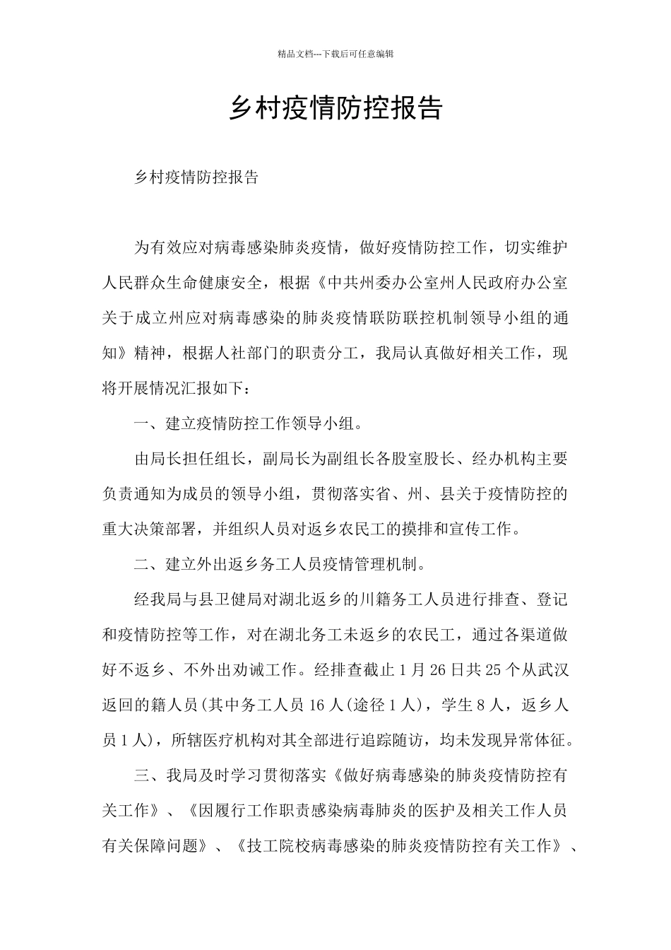 乡村疫情防控报告_第1页