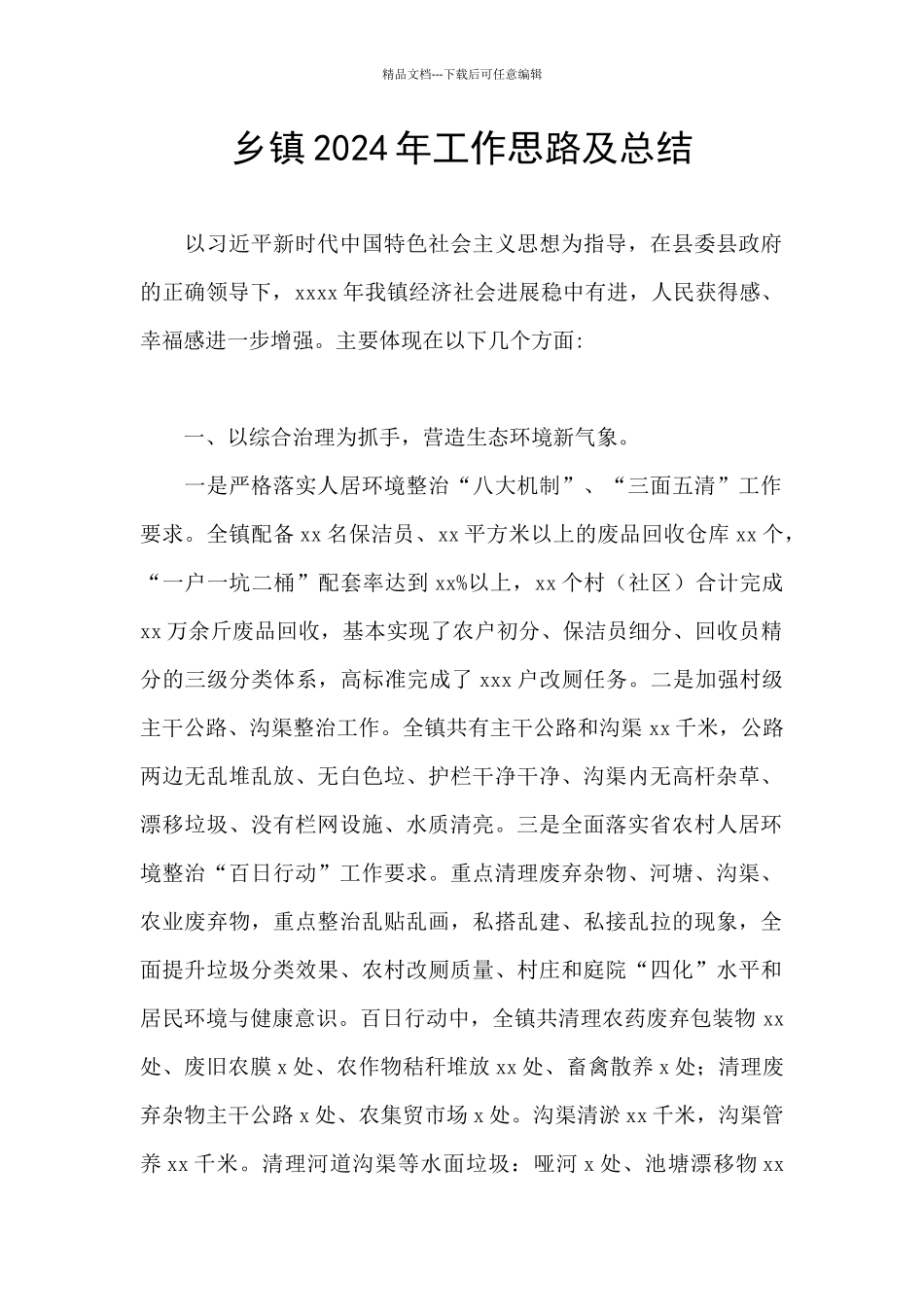 乡镇2024年工作思路及总结_第1页