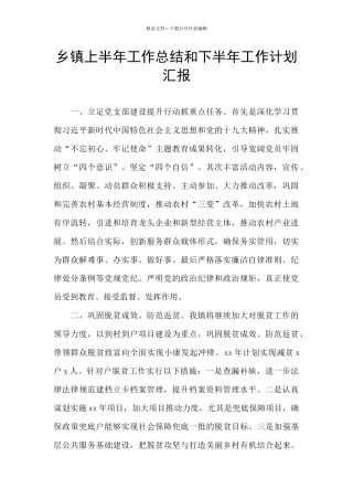 乡镇上半年工作总结和下半年工作计划汇报