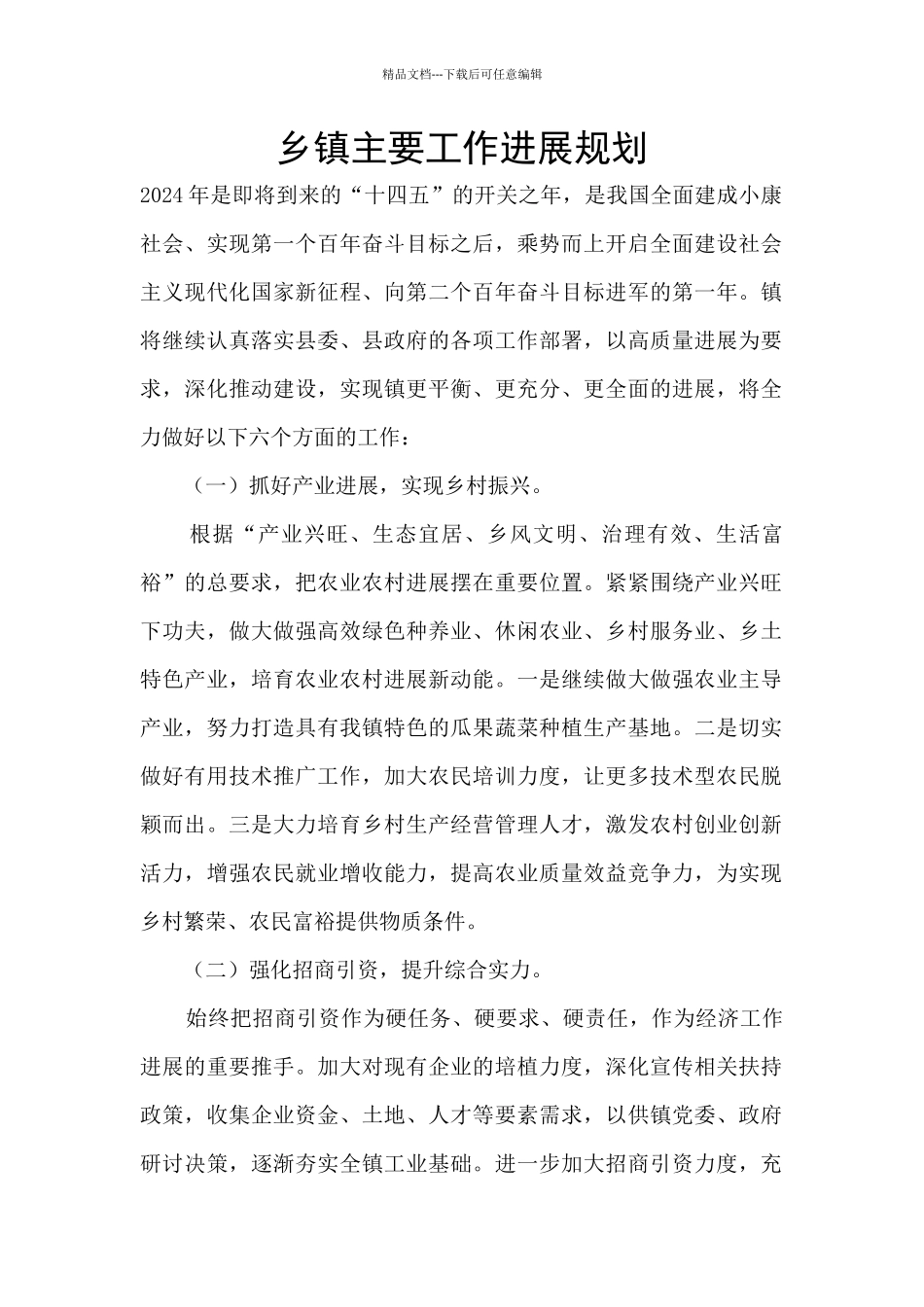 乡镇主要工作发展规划_第1页