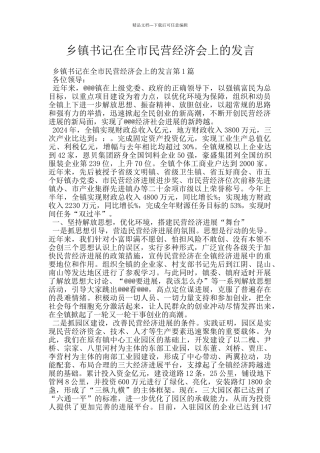 乡镇书记在全市民营经济会上的发言