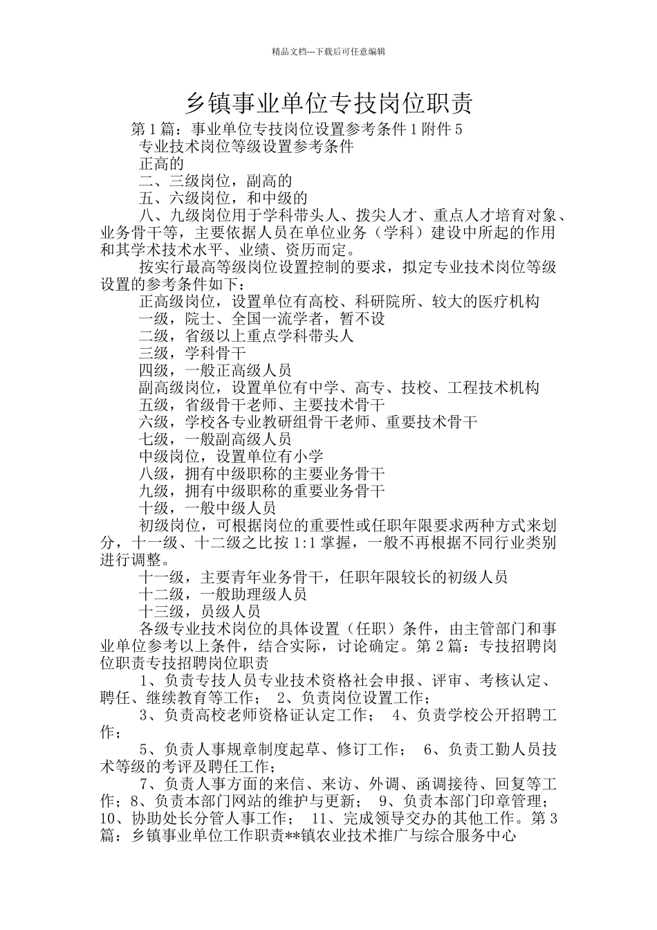 乡镇事业单位专技岗位职责_第1页