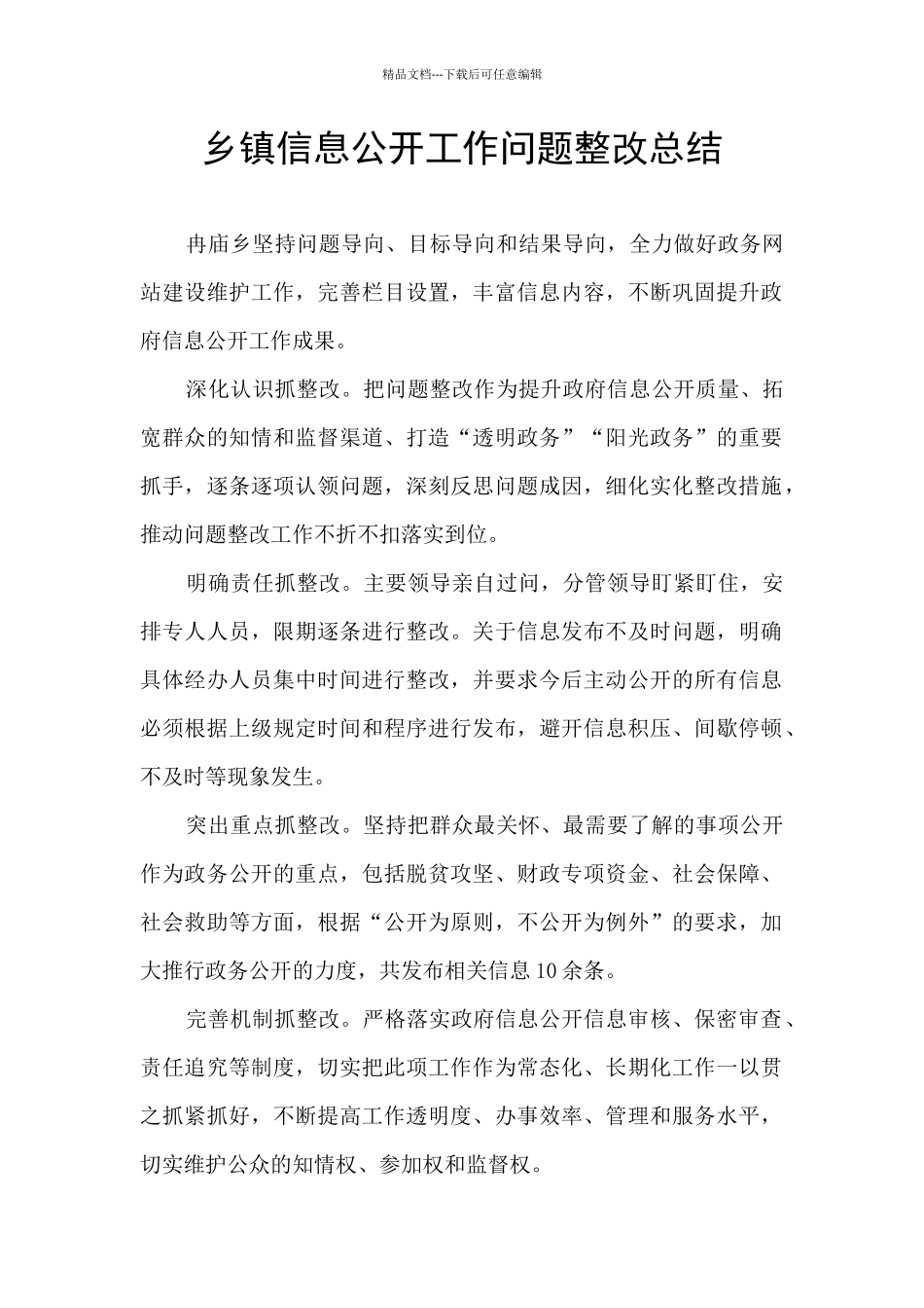 乡镇信息公开工作问题整改总结_第1页