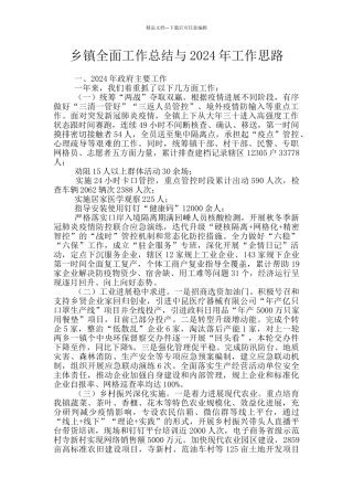 乡镇全面工作总结与2024年工作思路