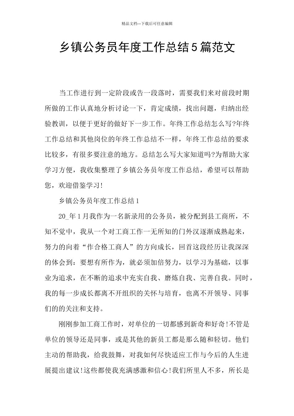 乡镇公务员年度工作总结5篇范文_第1页