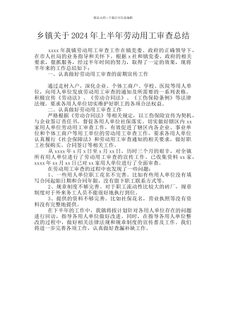 乡镇关于2024年上半年劳动用工审查总结