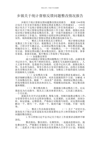 乡镇关于统计督察反馈问题整改情况报告