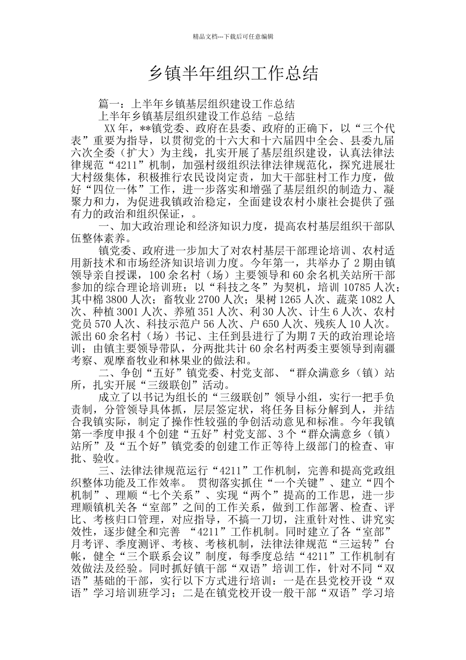 乡镇半年组织工作总结_第1页