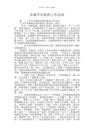 乡镇半年组织工作总结