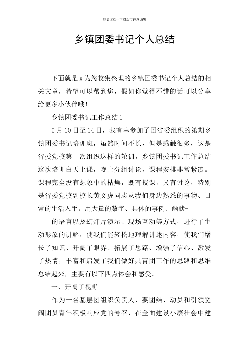 乡镇团委书记个人总结_第1页