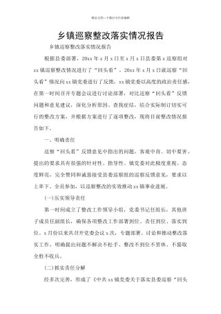 乡镇巡察整改落实情况报告