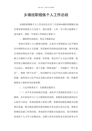 乡镇挂职锻炼个人工作总结