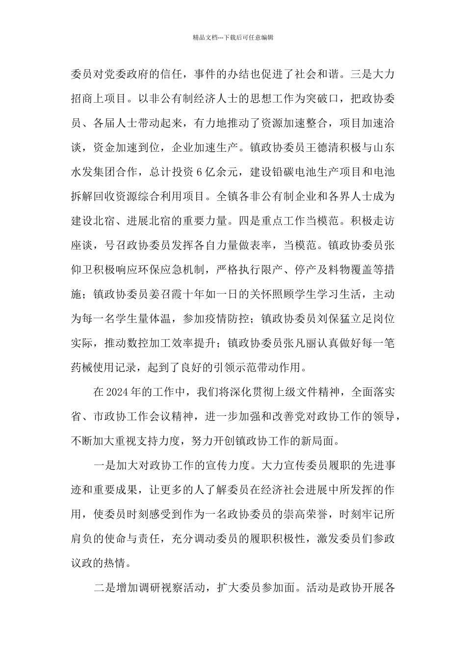 乡镇政协2024年工作总结及2024年工作计划_第3页