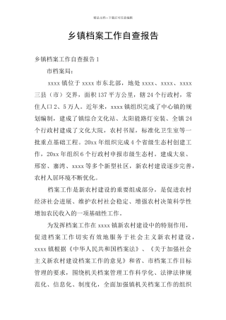 乡镇档案工作自查报告