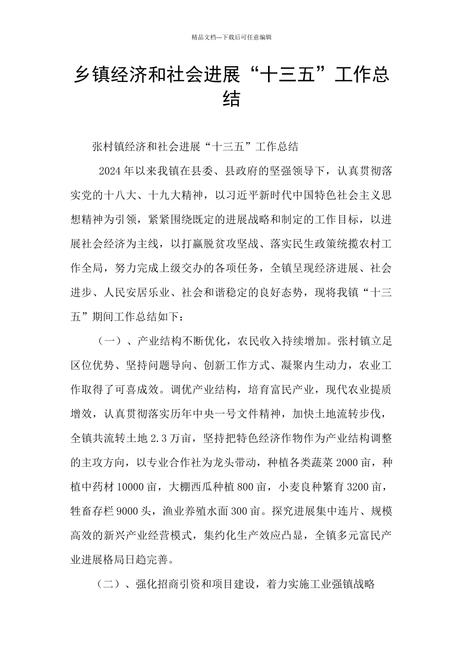 乡镇经济和社会发展“十三五”工作总结_第1页