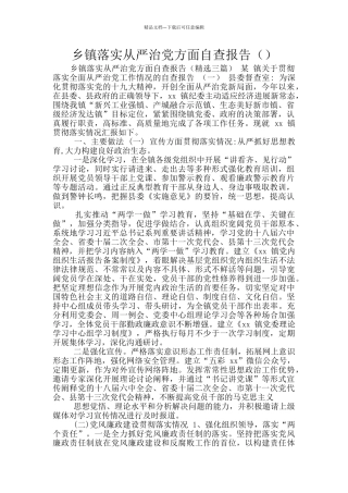 乡镇落实从严治党方面自查报告