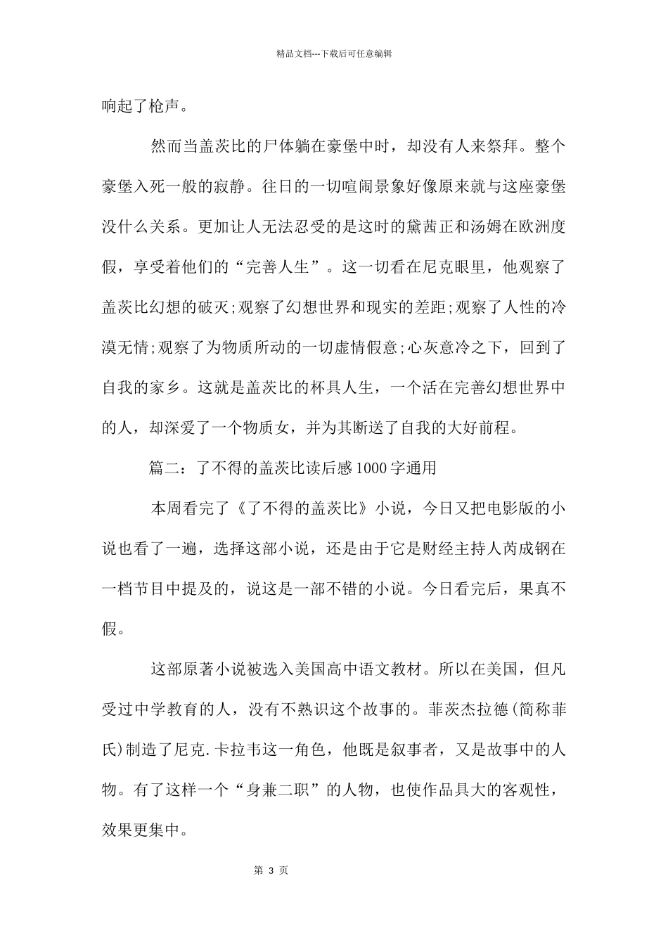 了不起的盖茨比读后感1000字_第3页