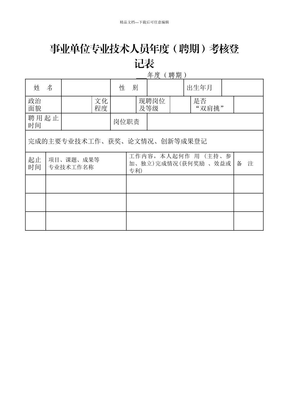 事业单位专业技术人员年度考核登记表_第1页