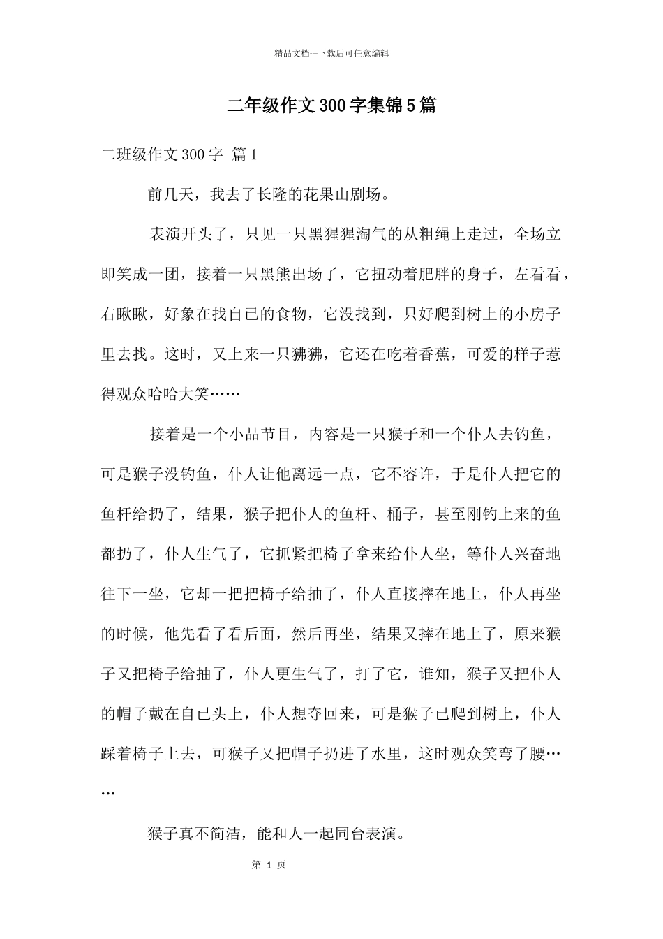 二年级作文300字集锦5篇_第1页