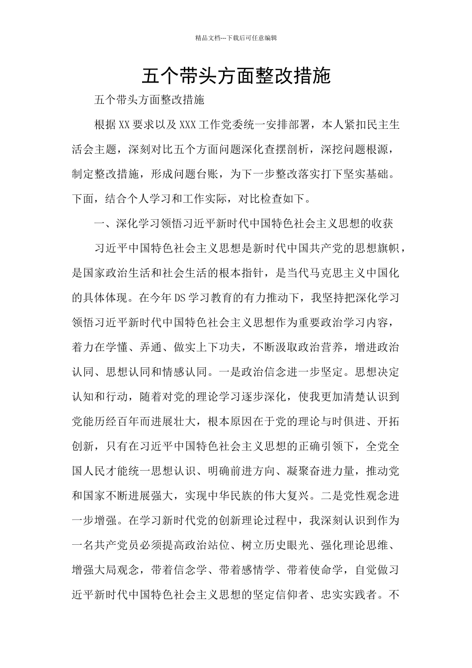 五个带头方面整改措施_第1页