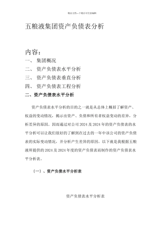 五粮液集团有限公司资产负债表分析