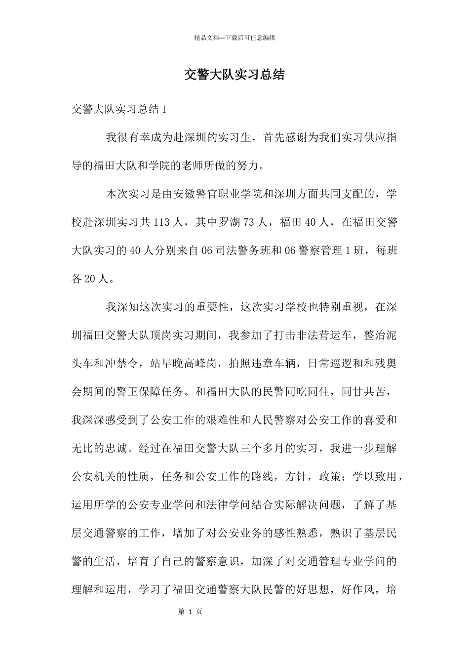 交警大队实习总结_第1页