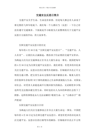 交通安全反思日简介