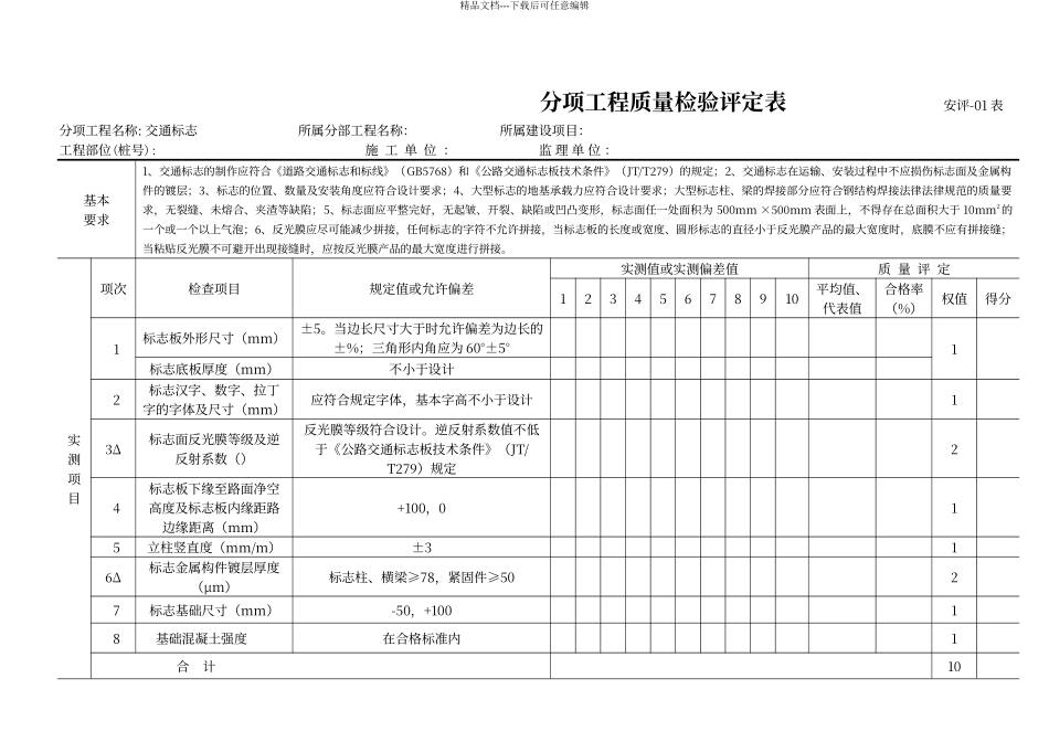交通安全设施分项工程质量检验评定表_第2页