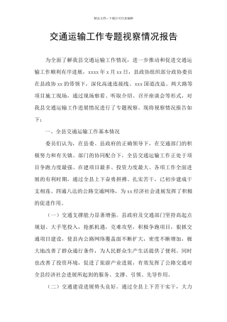 交通运输工作专题视察情况报告