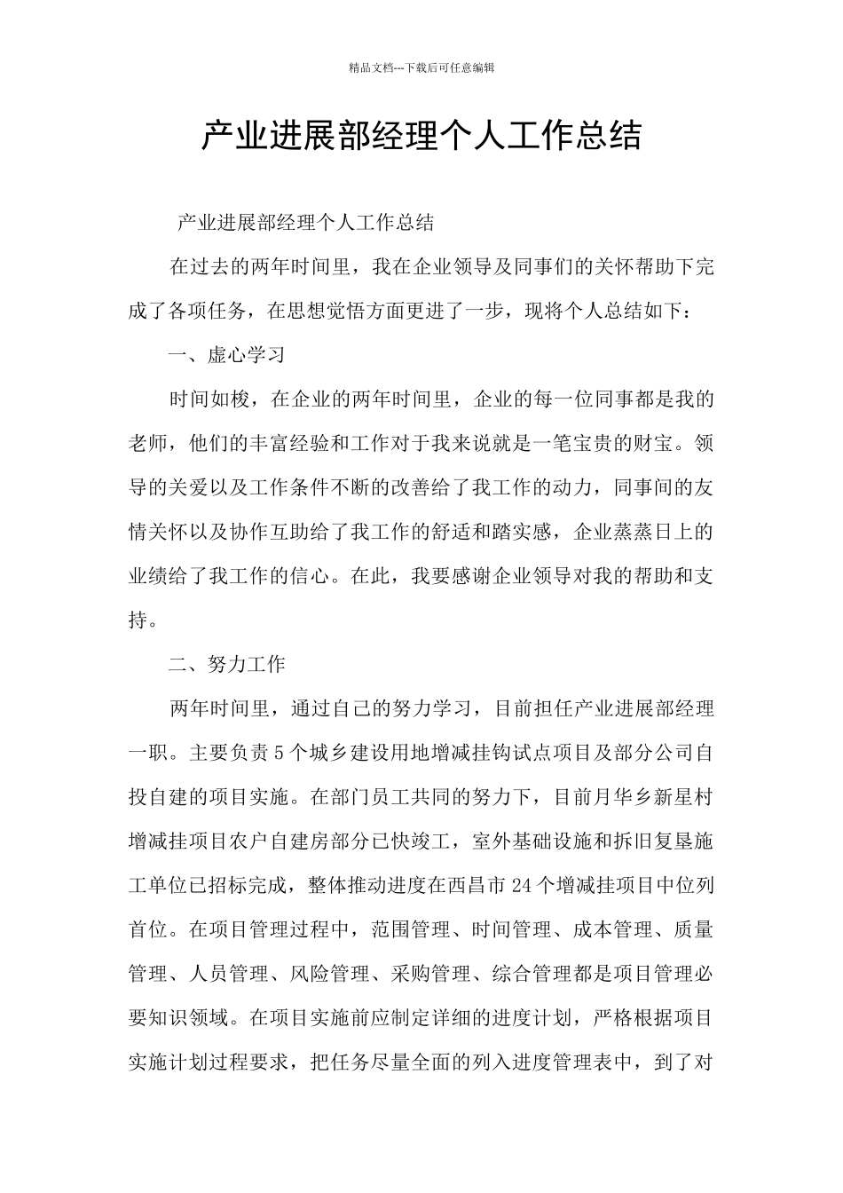 产业发展部经理个人工作总结_第1页