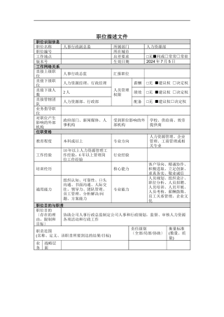人事行政副总监岗位说明书