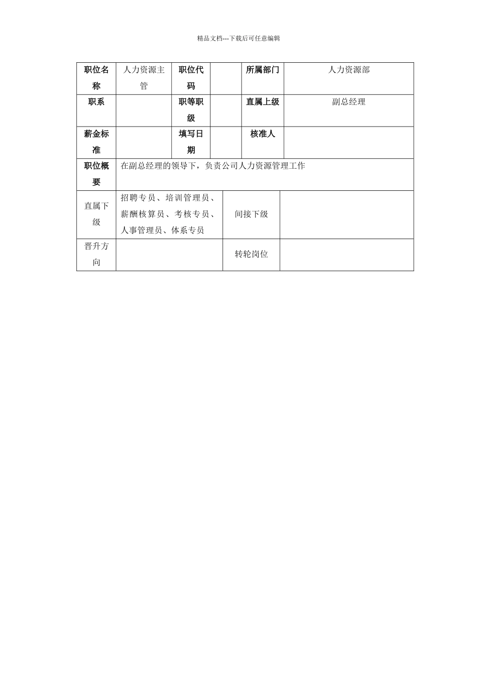 人力资源主管岗位说明书_第3页