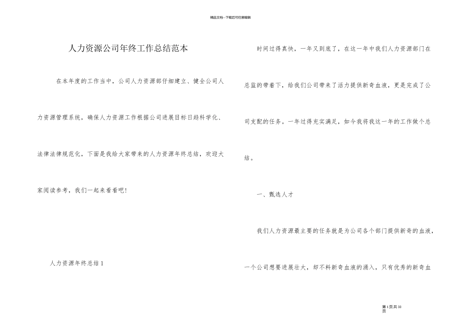 人力资源公司年终工作总结范本_第1页