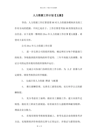 人力资源工作计划