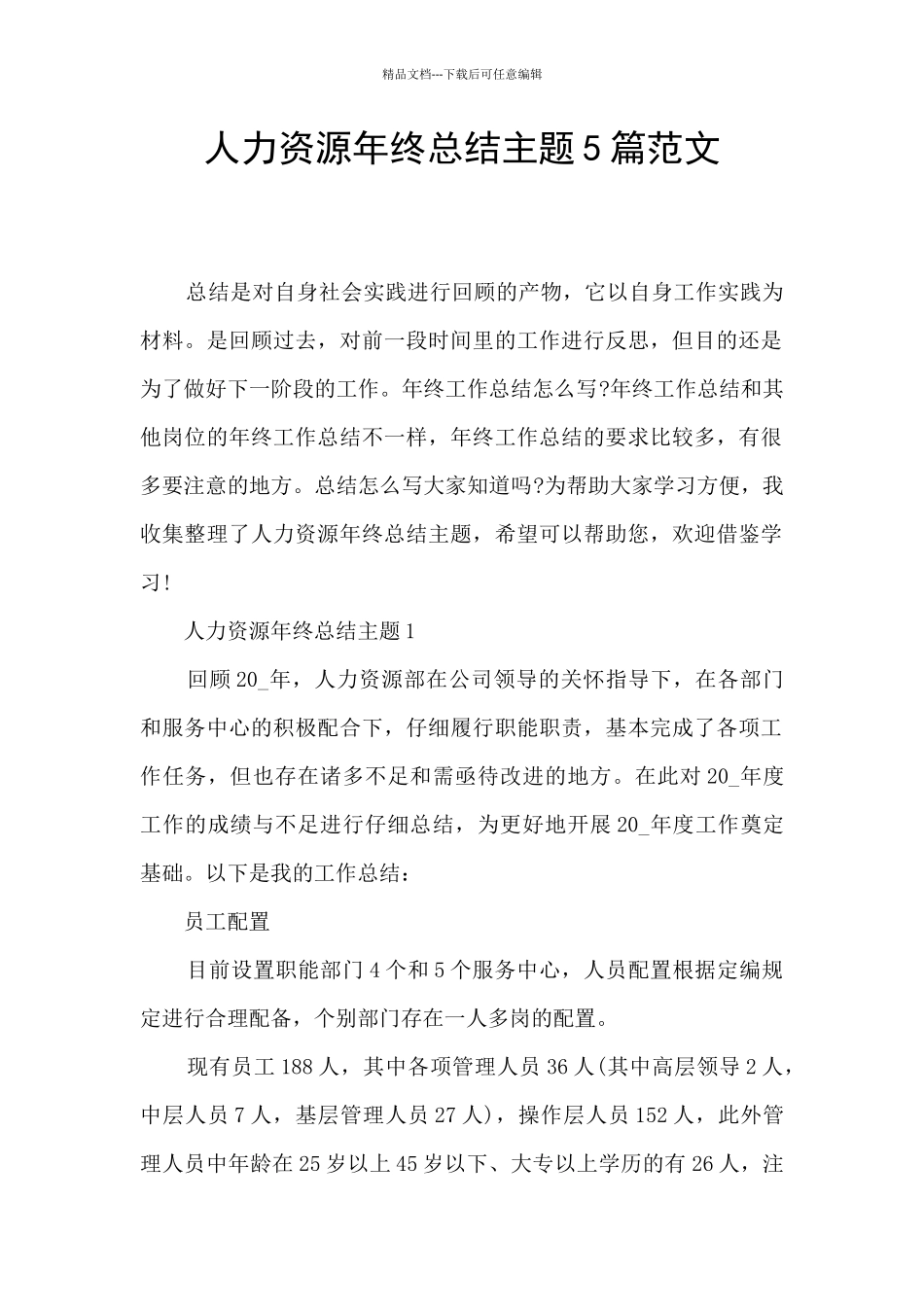 人力资源年终总结主题5篇范文_第1页