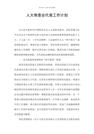 人大常委会代表工作计划