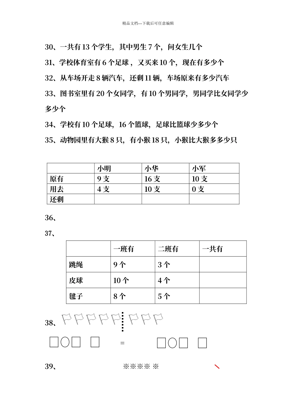 人教版一年级上册数学应用题专题训练_第3页