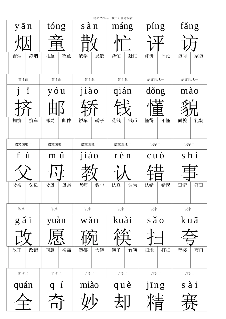 人教版一年级语文下册生字卡片_第3页
