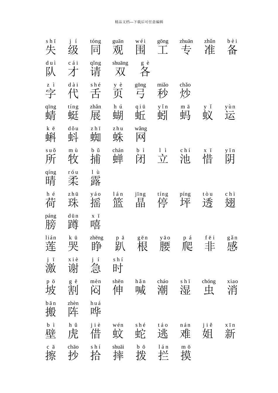 人教版一年级语文下册生字表带注音_第3页