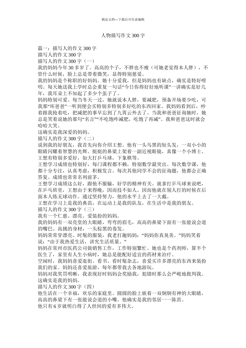 人物描写作文300字精选_第1页