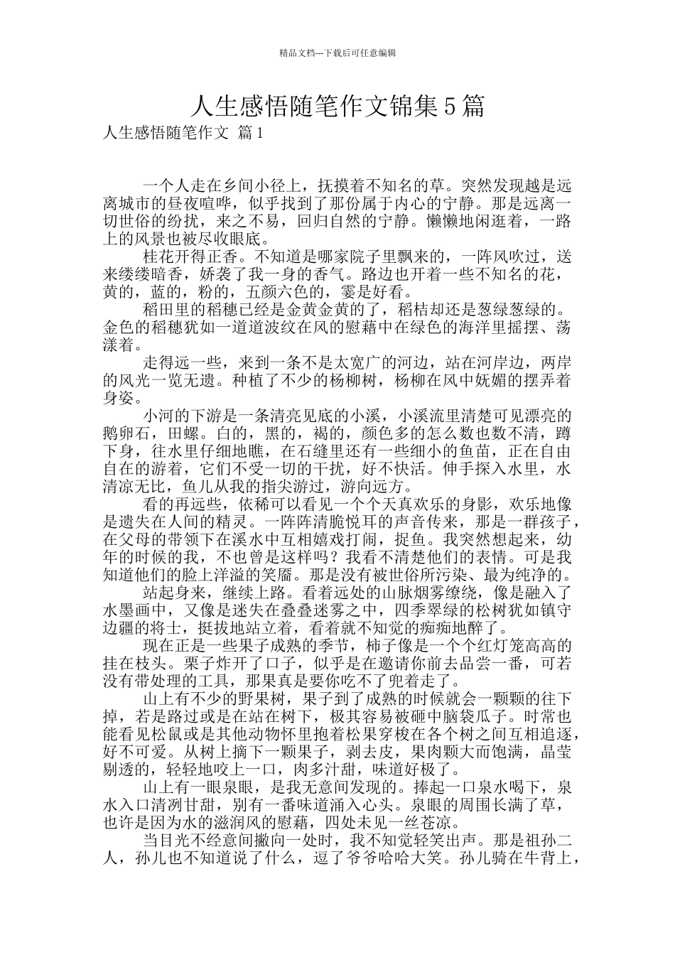 人生感悟随笔作文锦集5篇_第1页